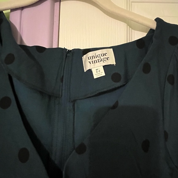 Unique Vintage Teal Polka Dot Dress - Picture 2 of 4